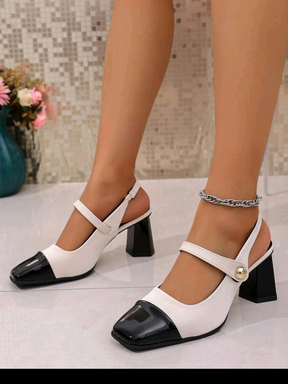 Vintage Square Toe French High Heel Sandals, Fashion Closed Toe High Heels - Picture 4 of 10